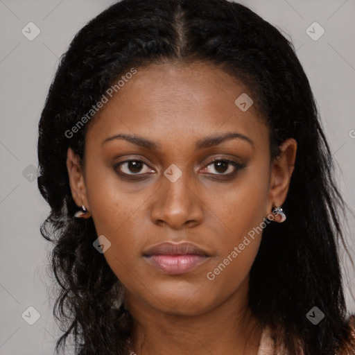 Neutral black young-adult female with long  black hair and brown eyes