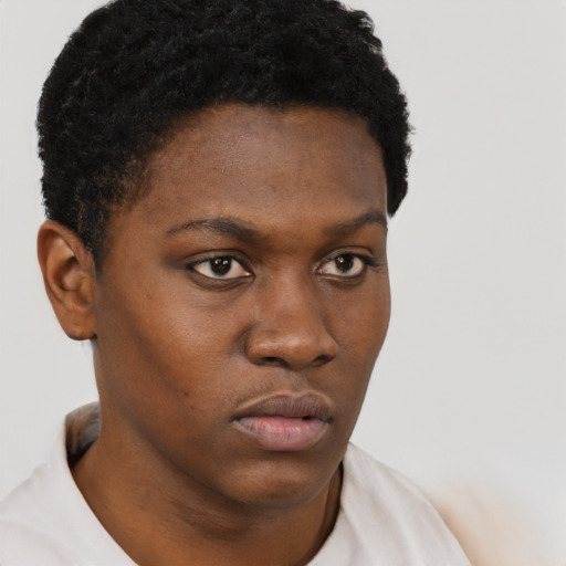 Neutral black young-adult male with short  brown hair and brown eyes
