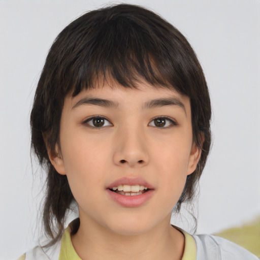 Neutral asian young-adult female with medium  brown hair and brown eyes