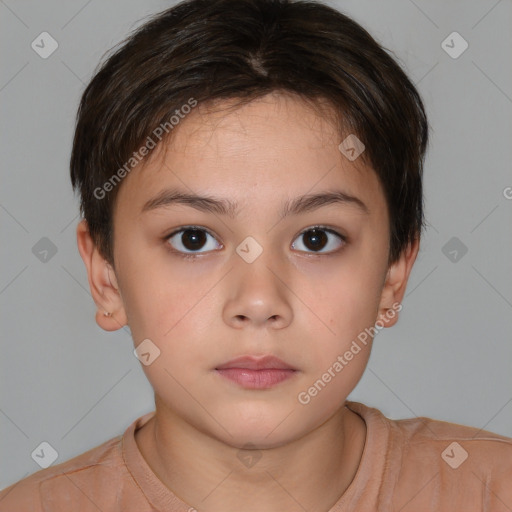 Neutral white child female with short  brown hair and brown eyes