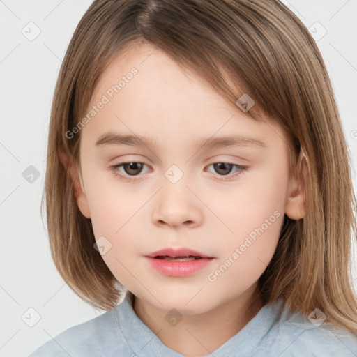 Neutral white child female with medium  brown hair and brown eyes