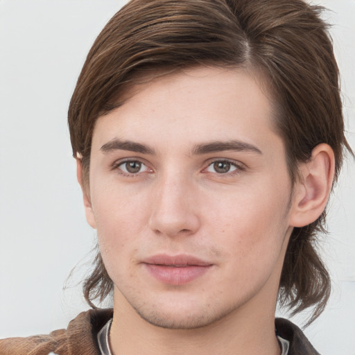 Neutral white young-adult male with medium  brown hair and brown eyes