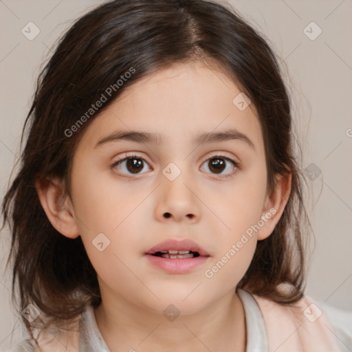 Neutral white child female with medium  brown hair and brown eyes