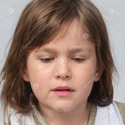 Neutral white child female with medium  brown hair and brown eyes