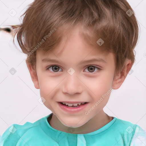 Joyful white child male with short  brown hair and brown eyes