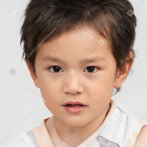 Neutral white child female with short  brown hair and brown eyes