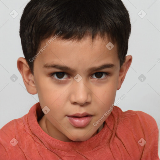 Joyful white child male with short  brown hair and brown eyes