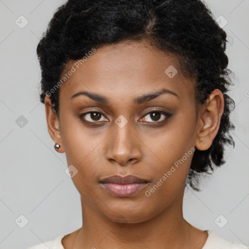 Neutral black young-adult female with short  brown hair and brown eyes