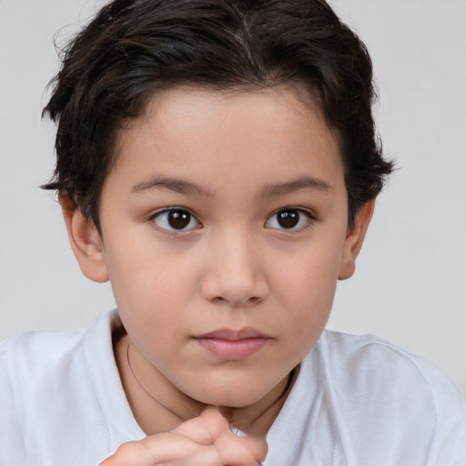 Neutral white child female with short  brown hair and brown eyes