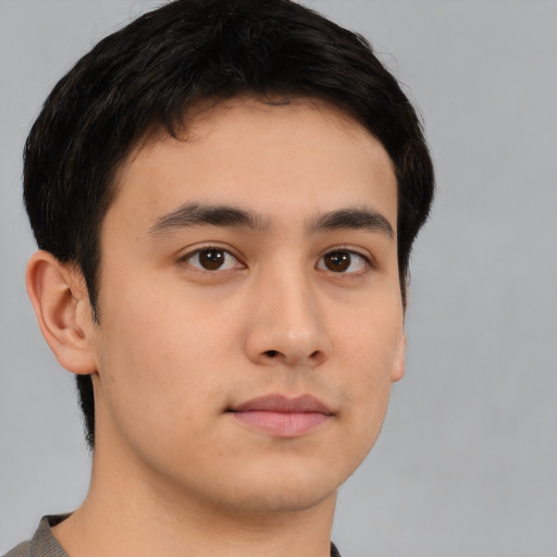 Neutral asian young-adult male with short  brown hair and brown eyes