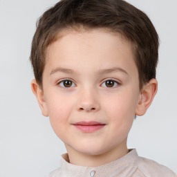 Joyful white child male with short  brown hair and brown eyes