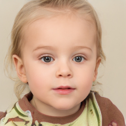 Neutral white child female with medium  blond hair and grey eyes