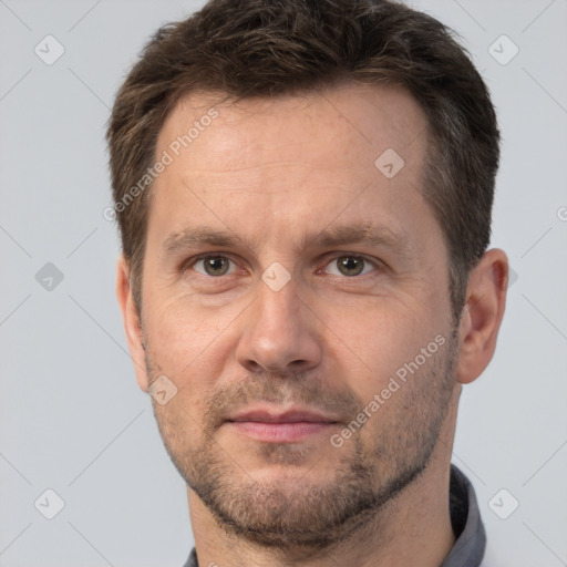 Neutral white adult male with short  brown hair and brown eyes