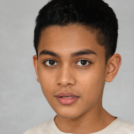 Neutral latino young-adult male with short  brown hair and brown eyes