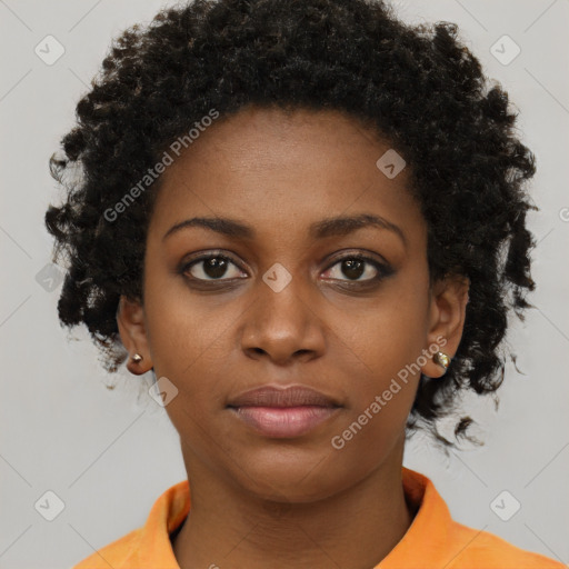 Neutral black young-adult female with short  brown hair and brown eyes