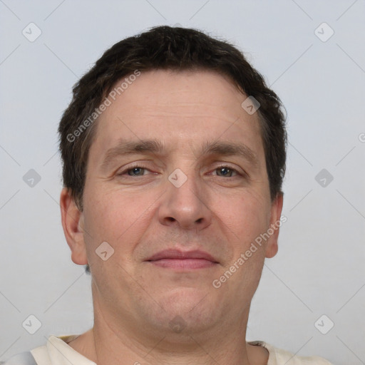 Neutral white adult male with short  brown hair and brown eyes