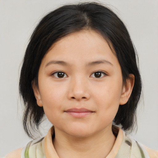 Neutral asian young-adult female with medium  brown hair and brown eyes