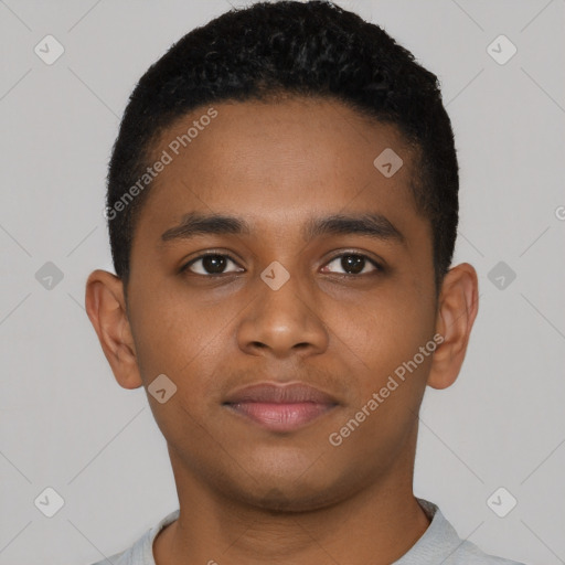 Neutral black young-adult male with short  brown hair and brown eyes