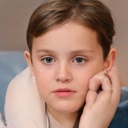 Neutral white child female with short  brown hair and brown eyes