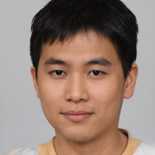 Neutral asian young-adult male with short  black hair and brown eyes