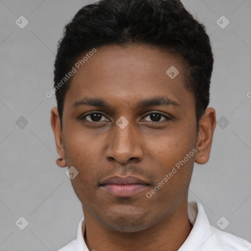 Neutral black young-adult male with short  brown hair and brown eyes