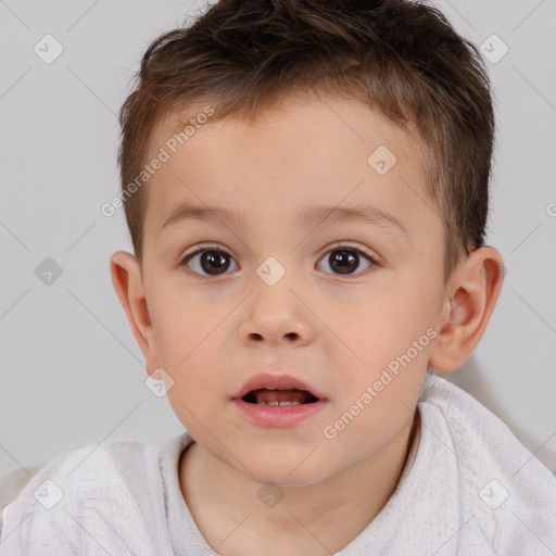 Neutral white child male with short  brown hair and brown eyes