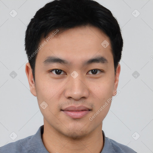 Neutral asian young-adult male with short  black hair and brown eyes