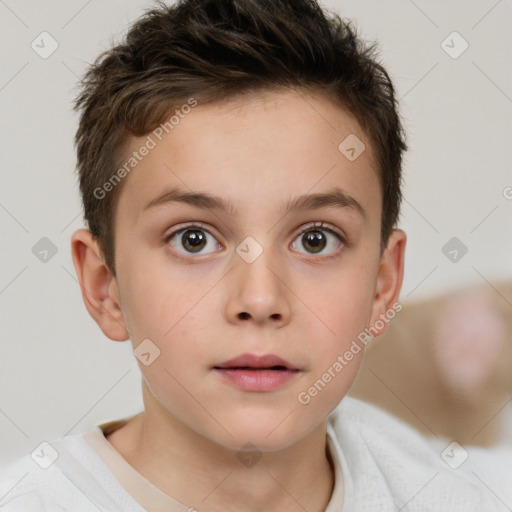 Neutral white child female with short  brown hair and brown eyes