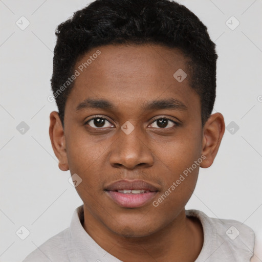 Neutral black young-adult male with short  brown hair and brown eyes