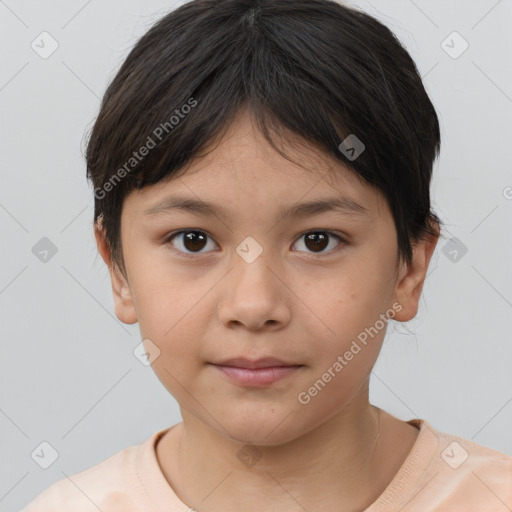 Neutral white child female with short  brown hair and brown eyes