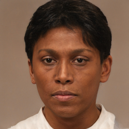 Neutral black young-adult male with short  brown hair and brown eyes