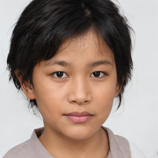 Neutral asian child female with medium  brown hair and brown eyes