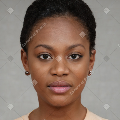 Neutral black young-adult female with short  brown hair and brown eyes