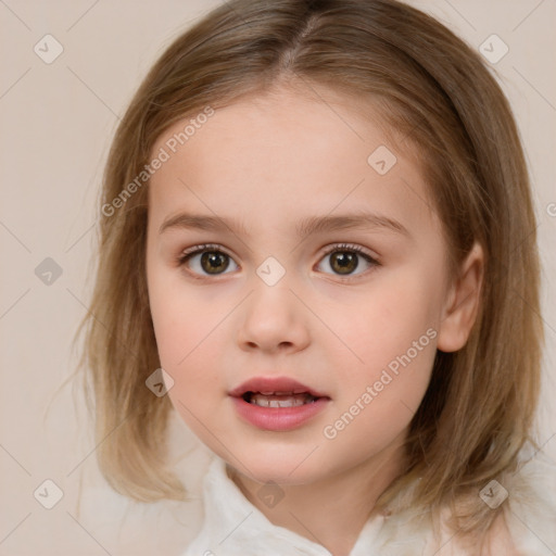 Neutral white child female with medium  brown hair and brown eyes