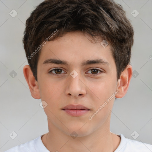 Neutral white child male with short  brown hair and brown eyes