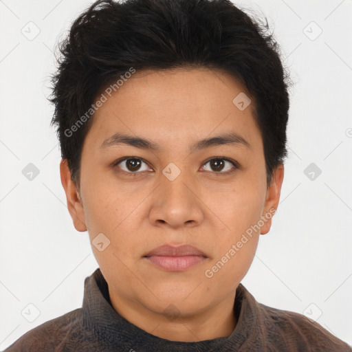 Neutral asian young-adult male with short  brown hair and brown eyes