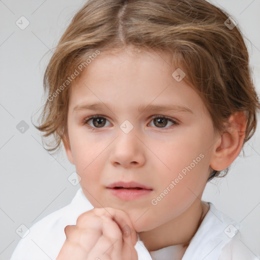 Neutral white child female with short  brown hair and brown eyes