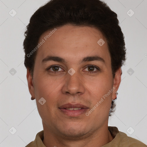 Neutral white adult male with short  brown hair and brown eyes