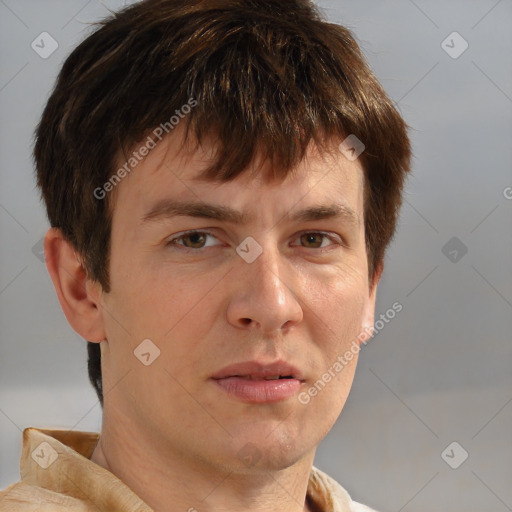 Neutral white adult male with short  brown hair and brown eyes