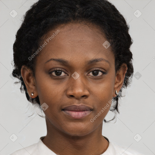 Neutral black young-adult female with short  brown hair and brown eyes