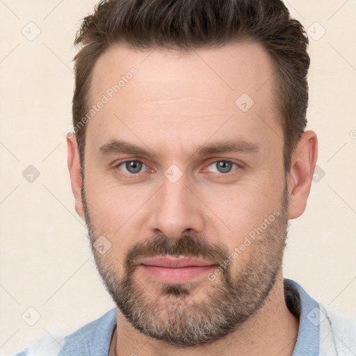 Neutral white adult male with short  brown hair and brown eyes