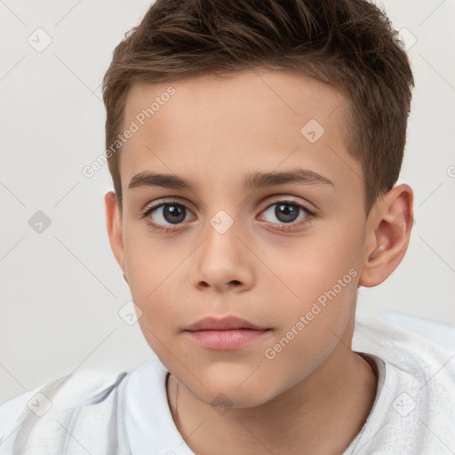 Neutral white child male with short  brown hair and brown eyes