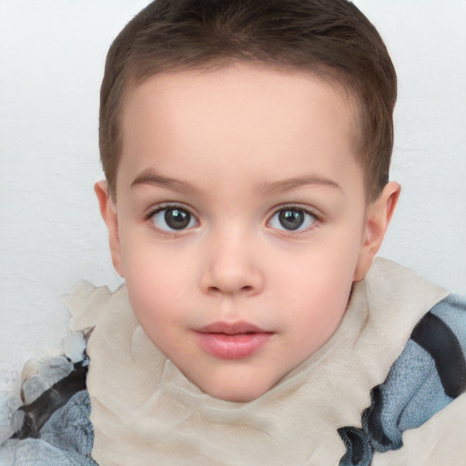 Neutral white child female with short  brown hair and blue eyes