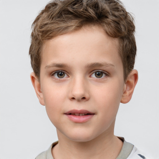 Neutral white child male with short  brown hair and grey eyes