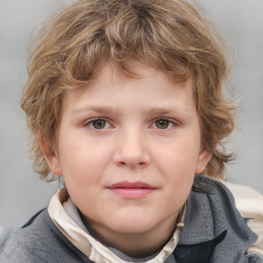 Neutral white child male with medium  brown hair and blue eyes