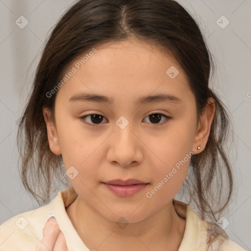 Neutral white child female with medium  brown hair and brown eyes