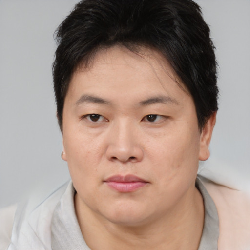 Neutral asian young-adult male with short  brown hair and brown eyes