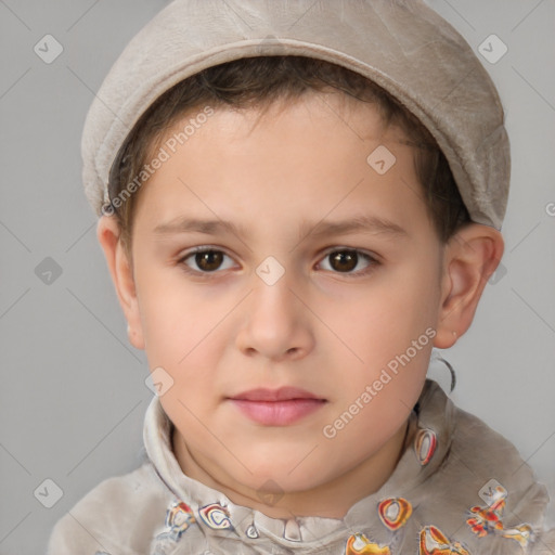 Neutral white child female with short  brown hair and brown eyes