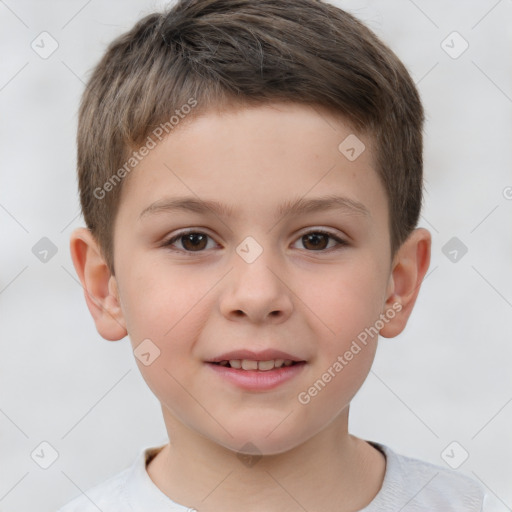 Joyful white child male with short  brown hair and brown eyes