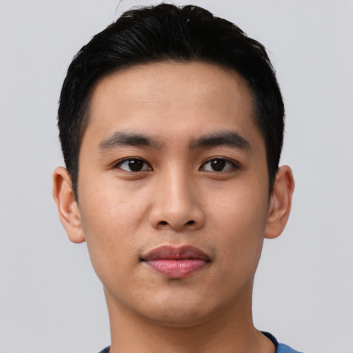 Neutral asian young-adult male with short  black hair and brown eyes